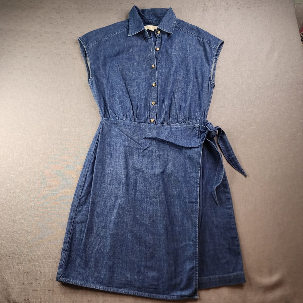 Loft Denim Wrap Dress Blue Cotton Sleeveless Shirt Dress Boho Preppy NWT Size 2P